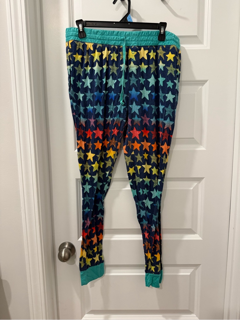 Little Sleepies Navy Star Print Jogger Pants with Teal Waistband
